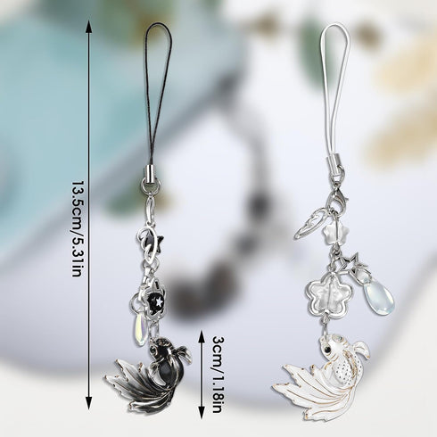 2Pcs Phone Charm Koi Aesthetic - Y2K Cell Phone Strap, Beaded Fish Charm for Phone Case