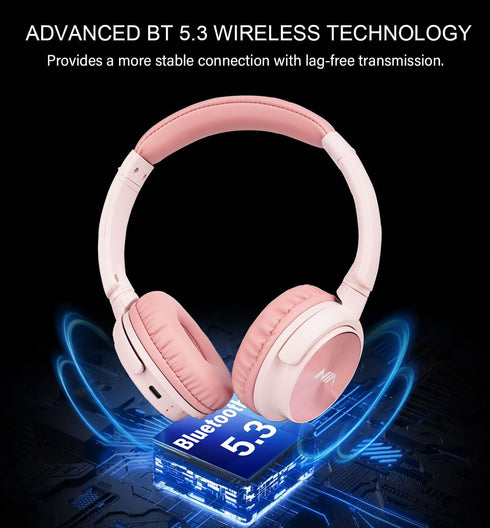 Wireless On Ear Headphones, HiFi Stereo Lightweight Adjustable, 12 Hours Listening Time, Built-in HD Microphone, FM,