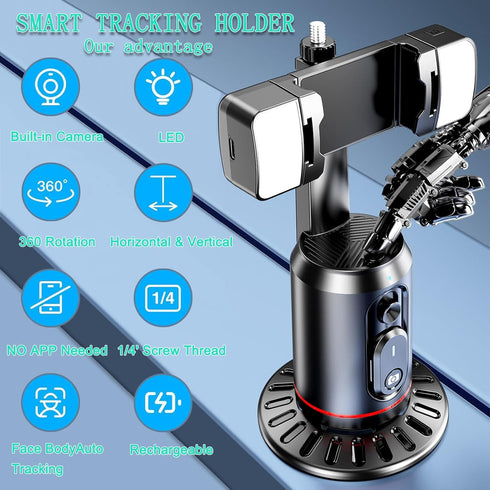 Auto Face Tracking Tripod, 360° Rotating Auto Tracking Phone Stand with Gesture Control for Live Vlog Streaming Video