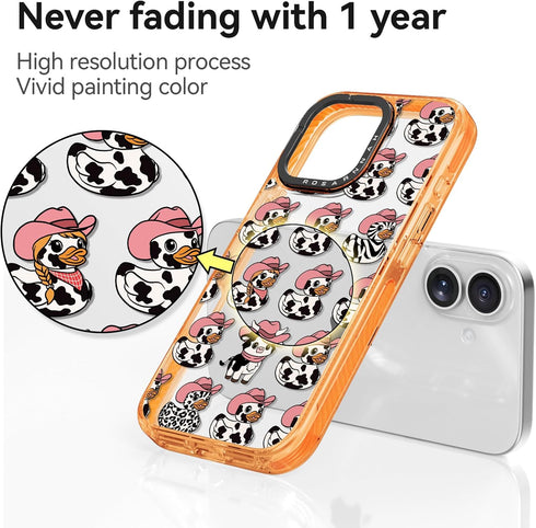 Rosarnnah 17 6.6 (6.3') for iPhone Case Cute - Military-Grade ft Drop Protection Shockproof Phone Case - Milk Cow Ducky