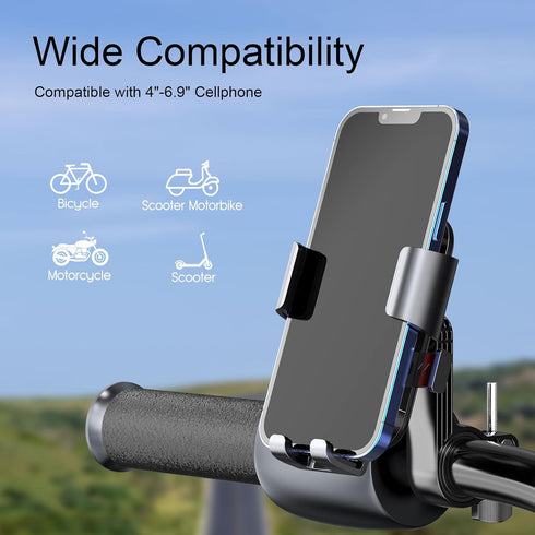 Bike Phone Holder, One Hand Operation and 360° Rotatable Phone Holder for Motorcycle and ATV Scooter, Compatible with