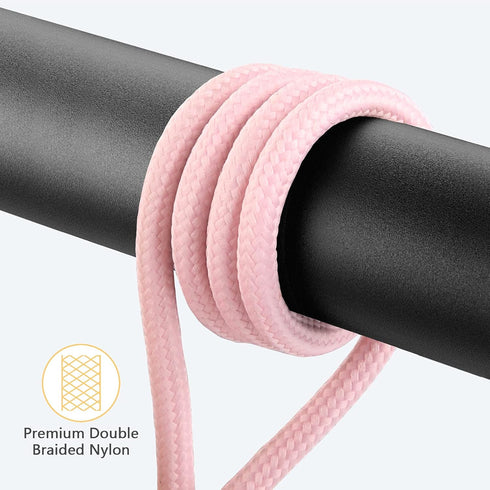 90 Degree Right Angle iPhone Charger 10Ft - 2 Pack MFi Certified Lightning Cable for iPhone 14, 13, 12, 11, iPad (Pink)