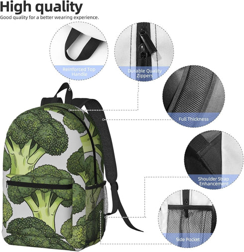 Zelinge Backpack Backpacks 17 Inches Cartoon Broccoli Travel For Men Women Travel Laptop Bag Tall