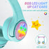 Riwbox CF9 Cat Ear Kids Bluetooth Headphones with LED Light, Safe 85dB Volume Limit, Built-in Mic for Calls (Green)