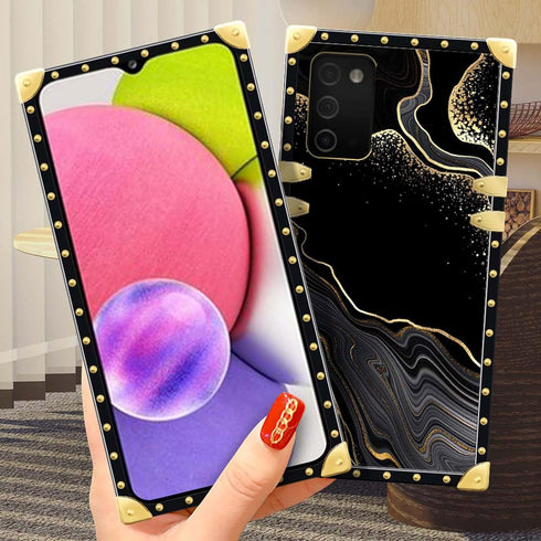 Black Gold Marble Case for Samsung Galaxy A03S 4G, Luxury Square Soft TPU Shockproof Protective Hard PC Back
