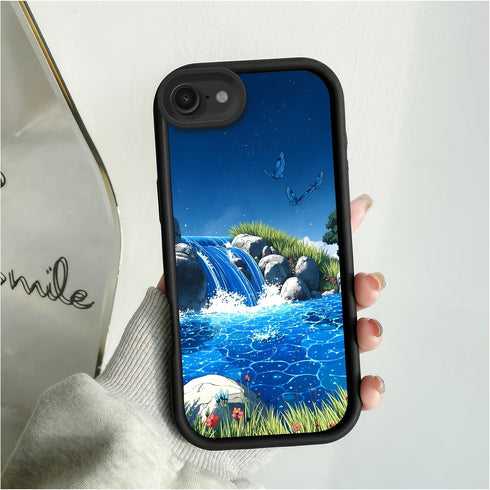 Branwen 16E 6.1 inch for iPhone Case Blue Waterfall Butterfly Soft Touch Step Design, Sparkling Water, Vivid Hues