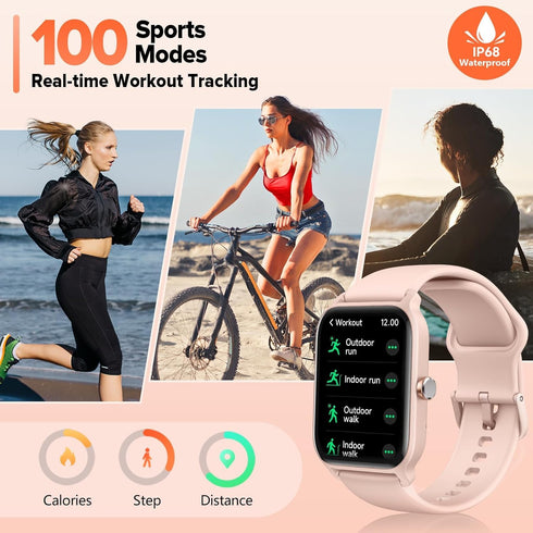 Smart Watches for Men/Women, 1.8'' Alexa Built-in Fitness Tracker with Bluetooth Calls, IP68 Waterproof, 110 Sport Modes