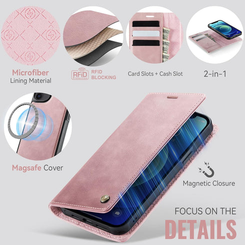 PlusnapX 12 12 2-in-1 12 Wallet Case for iPhone / iPhone Pro Compatible with Magsafe, PU Leather Flip RFID Blocking