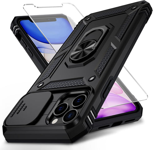 iPhone 11 Pro Max Case with Camera Lens Cover, HD Screen Protector, 10 FT Military Grade Drop Protection, Black