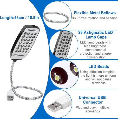 5V 28 Pilipane USB Reading Lamp, Flexible Gooseneck Mini USB LED Portable Reading Light Computer Lamp with Switch