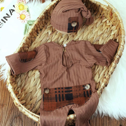 Newborn Photography Props, Boys Girls Outfits for Infant Photoshoot, Romper Suits with Hat Baby Photo Shoot Props
