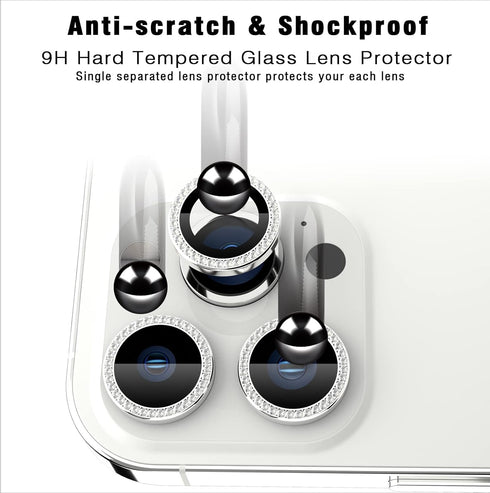 Xfilm Bling Diamond Camera Lens Protector for iPhone 13 Pro/Max, Scratch Proof HD Clear Tempered Glass, Case Friendly