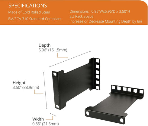 Server Rack Depth Extender - 2U - 6inch / 15.24 cm, TAA Compliant Rack Mount Adapter Kit