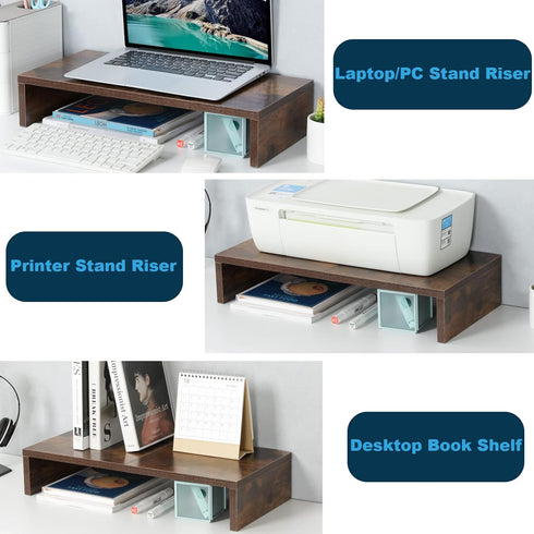 TEAMIX 20 inch Monitor Stand Riser, Wood Stand for Desk, TV/Screen/PC/Printer, with Keyboard Organizer