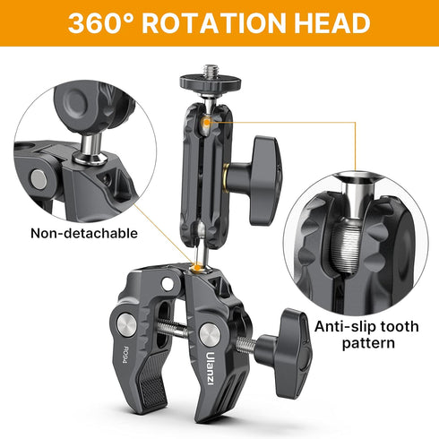 R094 Super Clamp Multi-Functional Camera C Clamp Mount, 1/4" Ball Head Monitor Mount for Video Shooting