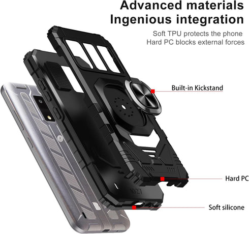 BLU View 4 Phone Case with Tempered Glass Screen Protector, Military Grade Heavy Duty, Black