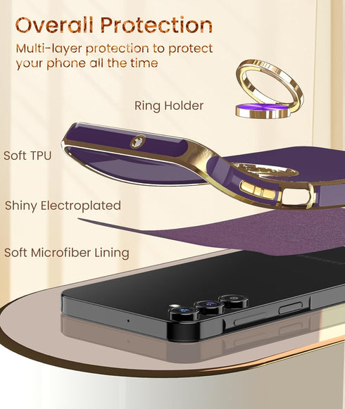 Dretal Galaxy A15 5G Case - Slim TPU, Screen Protector, 360° Rotatable Ring Holder, Magnetic Kickstand, Deep Purple.