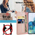 MONASAY Rosegold Wallet Case for iPhone 15 Plus/14 Plus 5G, 6.7" - Flip Folio, RFID Blocking, Credit Card Holder, Glass