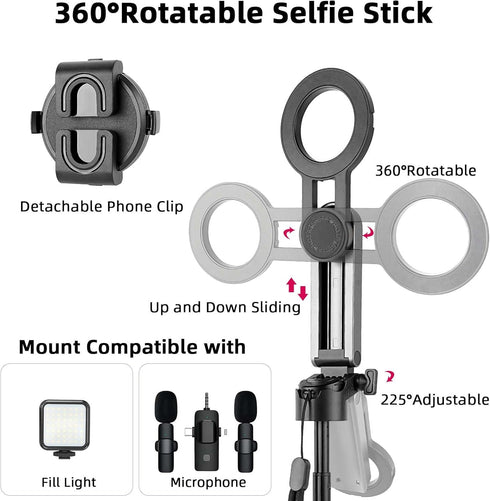 WOVTE 4-in-1 360 Magnetic Selfie Stick, Portable Pocket MagSafe Tripod for iPhone with Detachable Remote, Rotation