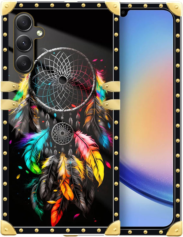 DAIZAG Samsung Galaxy A14 5G Case, Golden Square, Classic Feather Dream Catcher, Soft TPU Shockproof Protective Decor