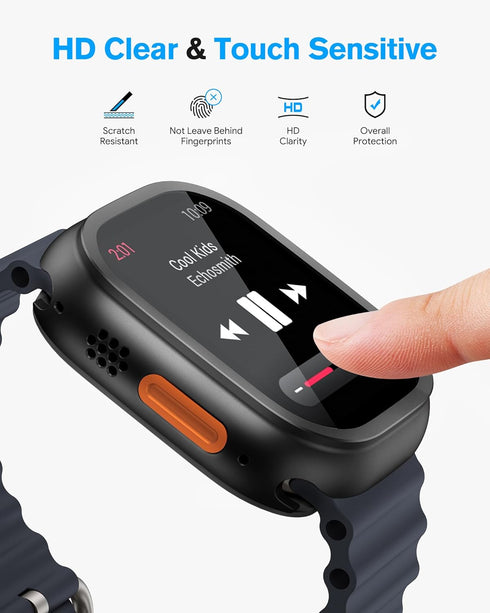 amBand Metal Case for Apple Watch Ultra 2/49mm: Rugged Bumper, 9H Tempered Glass, Ceramic-Like Back, Waterproof, Matte