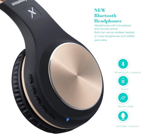 Riwbox XBT-80 Bluetooth Headphones, Folding Stereo Wireless Over Ear Headset with Microphone and Volume Control