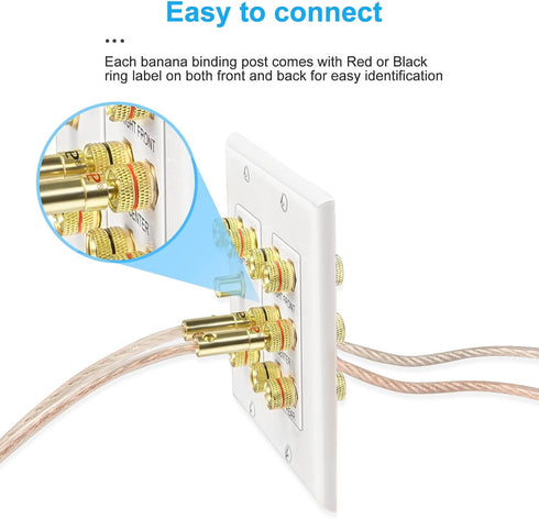 ICESPRING 5.1 10 5 1 Home Theater Surround Sound Distribution Wall Plate Banana Binding Post Coupler for Speakers