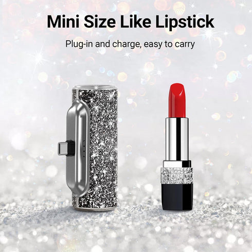 Mini Portable Charger USB C Small Power Bank 4500mAh, Bling Cute Battery Pack for iPhone 15/15 Plus/15 Pro/15 Pro Max, Samsung Galaxy S24/S23/S22, Android Cell Phone etc, Shiny Black