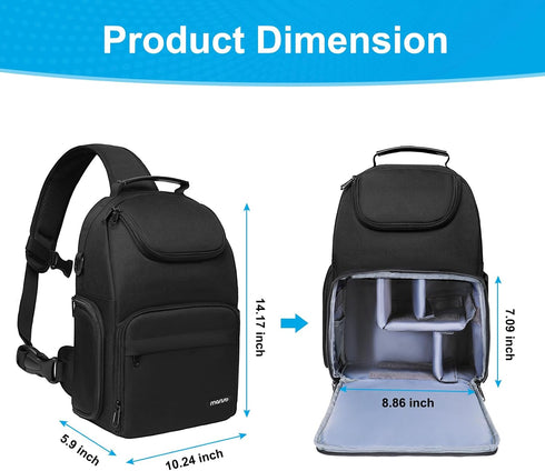 MOSISO Camera Sling Bag, DSLR/SLR/Mirrorless Case, Crossbody Sling Backpack for Photographers, Black