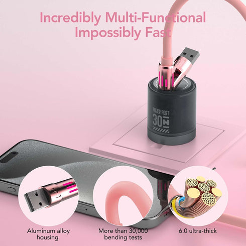 240W 4-in-1 6.6FT 17/16/15/14, S25/S24 6.6Ft) MFish Charging Cable with Carrying Case, Fast Charger USB-A & USB-C