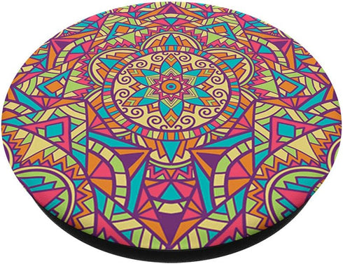 Cute Mandala colorful pink yellow flower shape PopSockets Swappable PopGrip