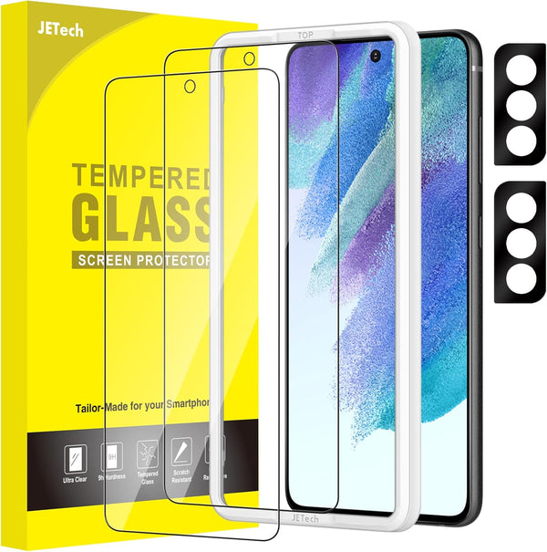 JETech 2-Pack Screen Protector for Samsung Galaxy S21 FE 5G, Tempered Glass, Camera Lens Protector, Easy Install,