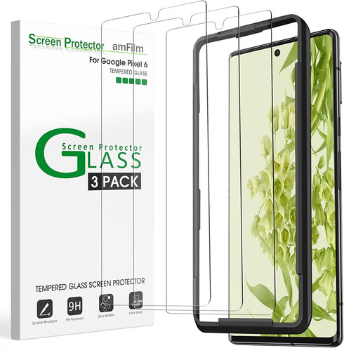 amFilm Screen Protector for Google Pixel 6, 0.26mm Thickness HD Clear, Anti-Scratch Tempered Glass, 3 Pack