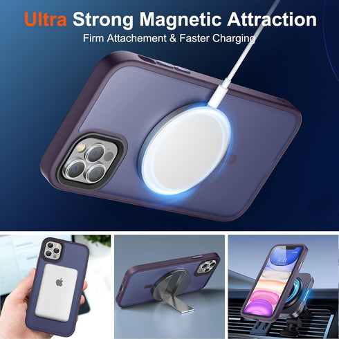 SUPFINE Magnetic iPhone 12 Pro Max Case, Matte Purple, Compatible with MagSafe, 2X Screen & Camera Protectors