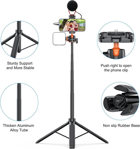 YicDofu 54"/1.4m 360 Phone Selfie Stick Tripod, Ball Head Adjustable Portable Stand with Phone Clip Lightweight