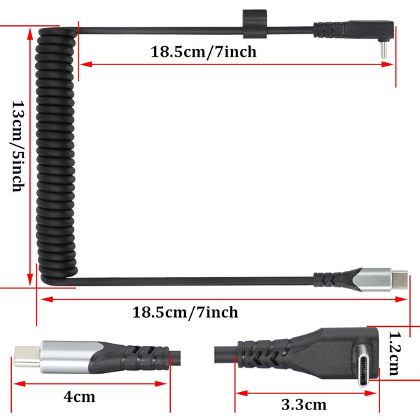USB 3.1 Type C to Type C Cable, 90 Degree Spring Spiral Fast Charging Data Extension Cable, 3.3FT/1M for Laptop & Tablet