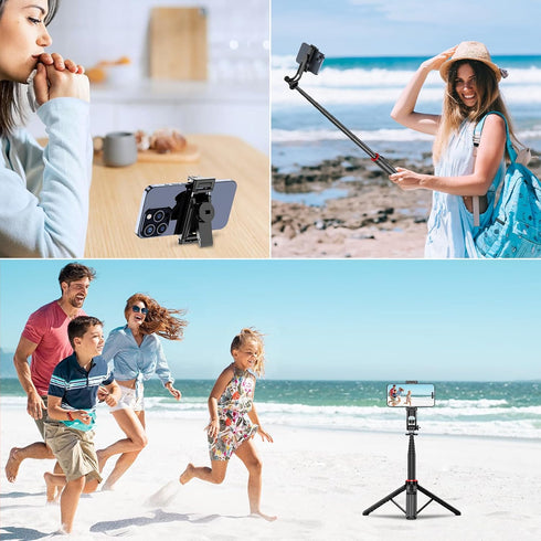 51” Selfie Stick Tripod, Aluminum Alloy Integrated Smartphone Tripod Stand with Wireless Remote Control for