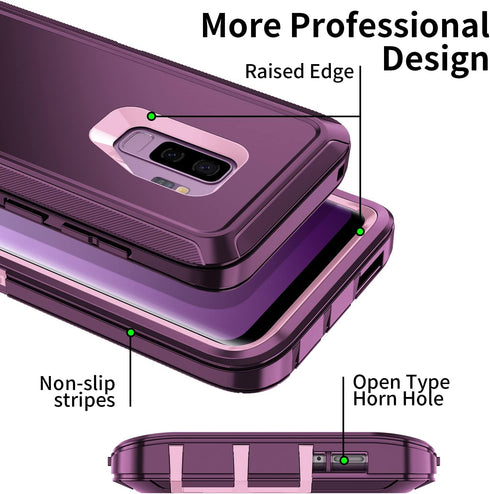 for Galaxy S9 Case, Heavy Duty Shockproof Dust/Drop Proof 3 Layer Full Body Protection Rugged Cover Case (Purple/Pink)
