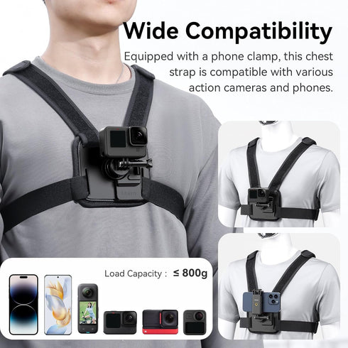 ULANZI CM028 Adjustable Chest Mount Harness with Vertical/Horizontal Switching for GoPro DJI Insta360 Action Cameras -