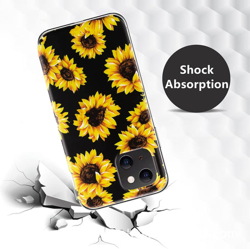 Case for iPhone 13 Mini, Sunflower Floral Pattern, Shockproof Soft Silicone Slim Cute Yellow Flower Case