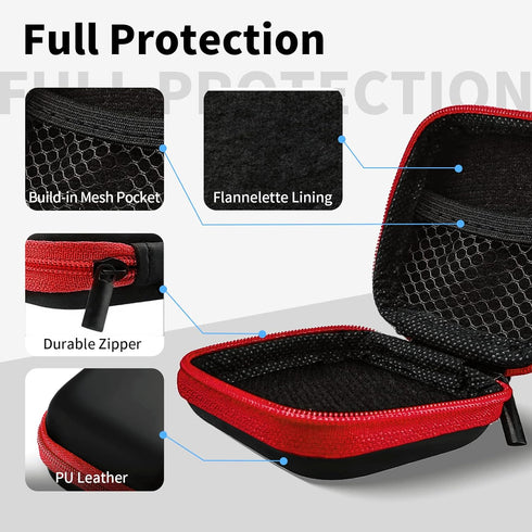 MOLOVA Square Earbud Case, Portable EVA Carrying Bag with Carabiner for Earphone, SD Memory Card, Red