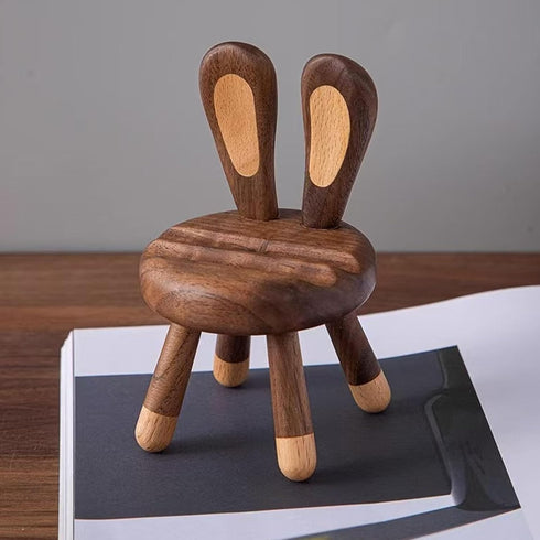 Yienning Cute Walnut Chair Cellphone Holder Stand Mini Chair Shape Phone Holder Rabbit Ears Phone Stand Desk Ornament