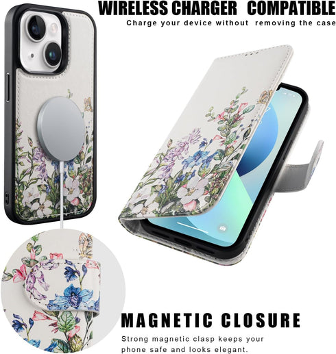 LUMARKE iPhone 13 Wallet Case - Detachable Flip Folio Cover, RFID Blocking 4 Card Slots, Premium Leather Kickstand