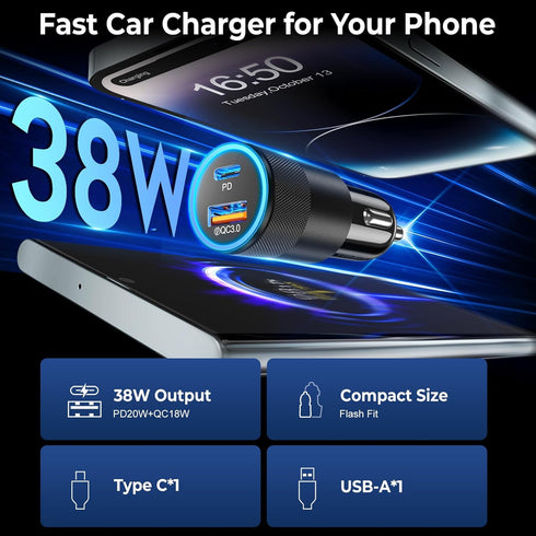 Car Charger USB C 3-Pack - Ancekoy 38W Dual Port PD + QC 3.0 Car Charger Adapter for Fast Charging iPhone 15 14 13 12