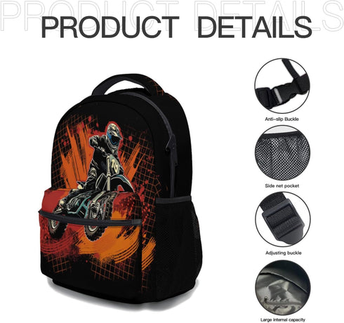 Kawani Motorcycle Graffiti College Bookbags, Dirt Bike Pattern School Backpack for Girls, Women, Teens