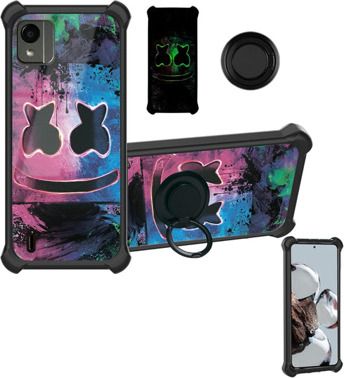 Nokia C110 Phone Case with Luminous Effect, Hard PC + Soft Silicone Cover with Ring Support (YGH-BQ)