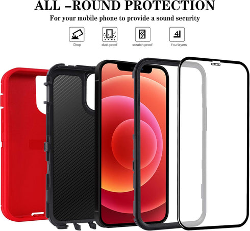 for iPhone 12/12 Pro Case 6.1" with 2 Screen Protectors, Full Body Rugged Heavy Duty Military Grade Shockproof