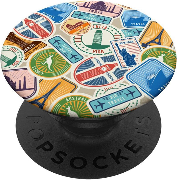 Travel Stamps Visa Vacation Seamless Pattern PopSockets Grip and Stand for Phones and Tablets
