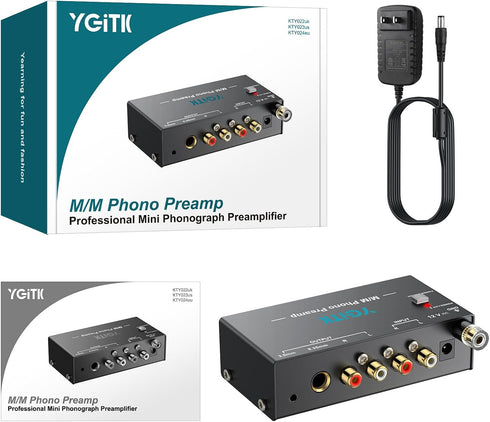 6.35MM MM 12V Phono Turntable Preamp, Mini Preamplifier with RCA Input & Headphone and RCA Output, Low Noise Operation