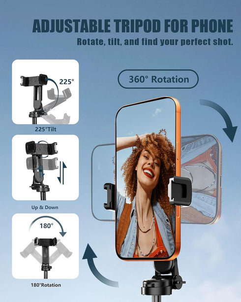 SonixForce 3-in-1 360 Pocket Phone Tripod, Portable Selfie Stick Tripod with Remote, Rotation Cell Phone Tripod Stand